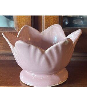 Vintage Morton Pottery Tulip Bowl Round Pink Ceramic Planter 1940’s